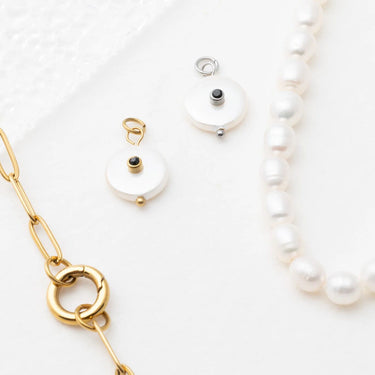 18K Gold PVD Stainless Steel Glass Pearl with Stone Charm- gold and silver studio 