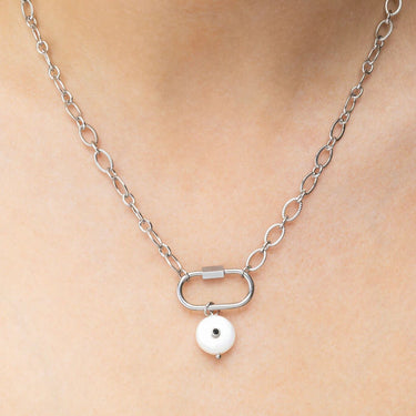 18K Gold PVD Stainless Steel Glass Pearl with Stone Charm- silver model
