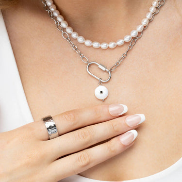 18K Gold PVD Stainless Steel Glass Pearl with Stone Charm- silver model 