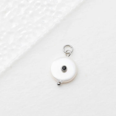 18K Gold PVD Stainless Steel Glass Pearl with Stone Charm- silver studio 