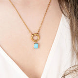 Wholesale jewelry 18K Gold PVD Stainless Steel Emerald Turquoise Charm- gold model  