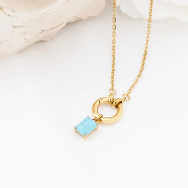 Wholesale jewelry 18K Gold PVD Stainless Steel Emerald Turquoise Charm - gold studio  