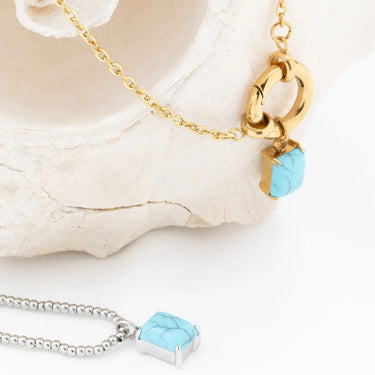 Wholesale jewelry 18K Gold PVD Stainless Steel Emerald Turquoise Charm- stainless and gold studio  