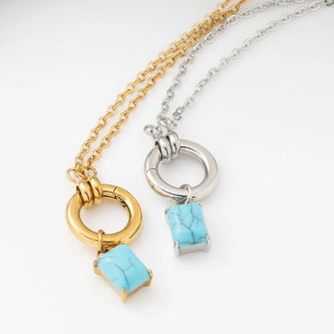 Wholesale jewelry 18K Gold PVD Stainless Steel Emerald Turquoise Charm- gold stainless studio  