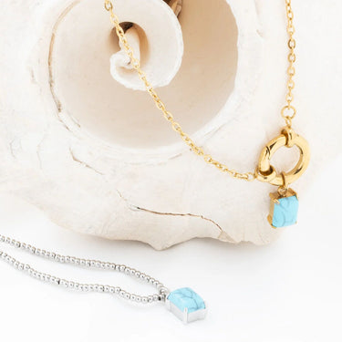 Wholesale jewelry 18K Gold PVD Stainless Steel Emerald Turquoise Charm- stainless and gold studio  