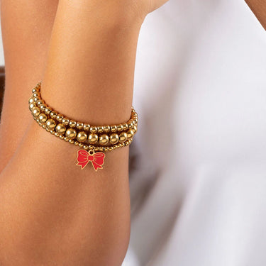 Wholesale Jewelry 18K Gold PVD Stainless Steel Red Bow Charm- gold model 
