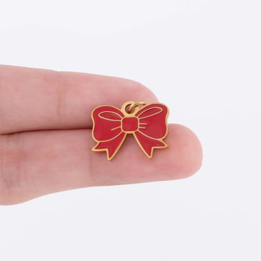 Wholesale Jewelry 18K Gold PVD Stainless Steel Red Bow Charm- gold scale 
