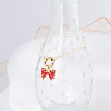 Wholesale Jewelry 18K Gold PVD Stainless Steel Red Bow Charm- gold studio 