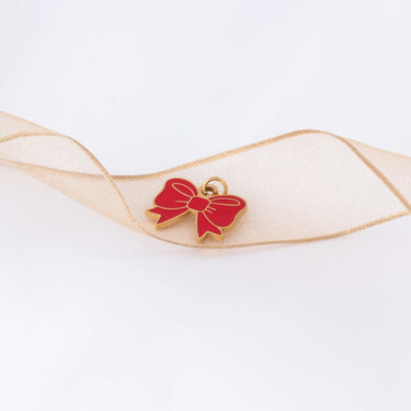 Wholesale Jewelry 18K Gold PVD Stainless Steel Red Bow Charm- Gold studio 
