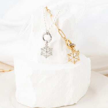 Wholesale Jewelry 18K Gold PVD Stainless Steel Snowflake Charm- silver and gold studio 