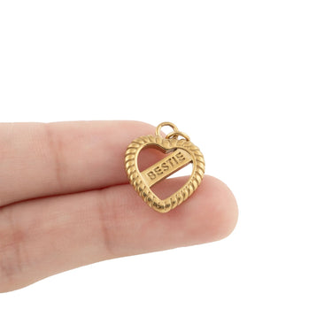 Wholesale jewelry 18K Gold PVD Stainless Steel Bestie Heart Charm -  gold scale 