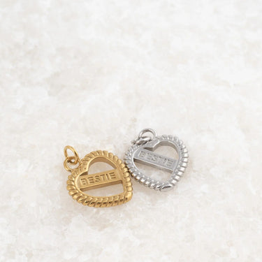 Wholesale jewelry 18K Gold PVD Stainless Steel Bestie Heart Charm - stainless and gold studio 