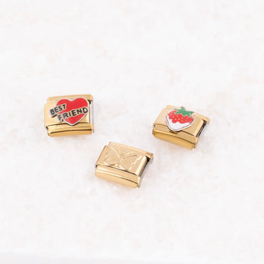 Wholesale jewelry 18K Gold PVD Stainless Steel Strawberry Italian Charm- studio