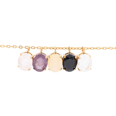 Wholesale jewelry 18K Gold PVD Stainless Steel Oval Healing Stone Charm - group shot on loop chain