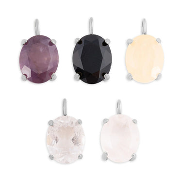 Wholesale jewelry Stainless Steel Oval Healing Stone Charm- main 
