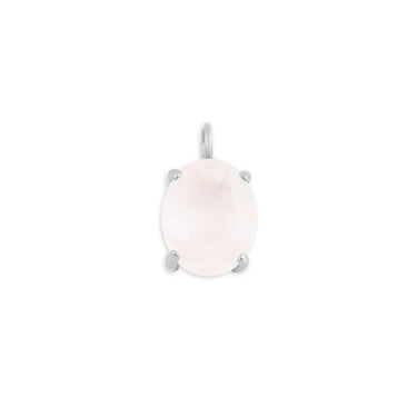 Wholesale jewelry Stainless Steel Oval Healing Stone Charm- Pink quartz   