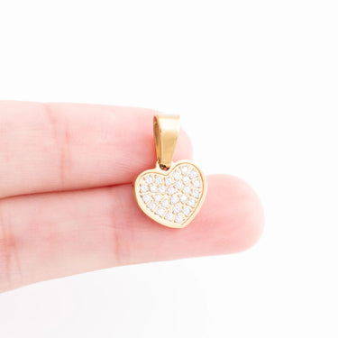 Wholesale jewelry 18K Gold PVD Stainless Steel Pave Stone Heart Charm- gold scale 