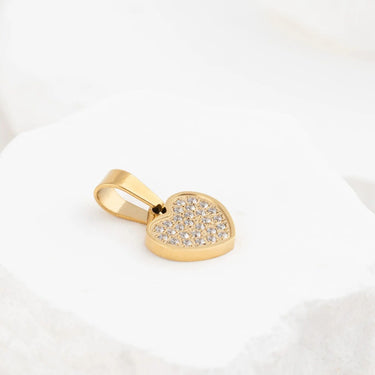 Wholesale jewelry 18K Gold PVD Stainless Steel Pave Stone Heart Charm- gold studio