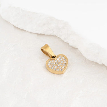 Wholesale jewelry 18K Gold PVD Stainless Steel Pave Stone Heart Charm- main studio 