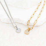 Wholesale jewelry 18K Gold PVD Stainless Steel Pave Stone Heart Charm- stainless and gold studio 