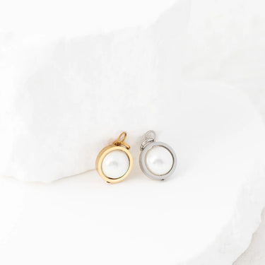 Wholesale jewelry 18K Gold PVD Stainless Steel Pearl Drop Charm - stainless and gold studio 