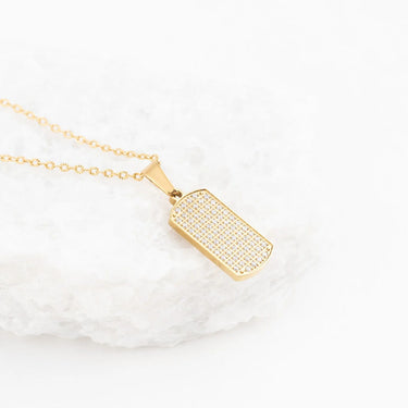 Wholesale jewelry 18K Gold PVD Stainless Steel Pave Dog Tag Charm - gold studio 