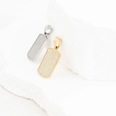 Wholesale jewelry 18K Gold PVD Stainless Steel Pave Dog Tag Charm - stainless and gold studio 