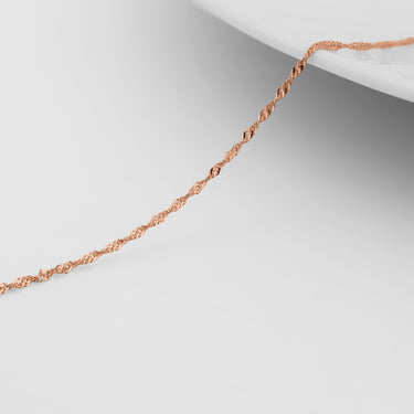 1,2 mm Singapour 14K Chaîne de bijoux permanente en or rose solide - par le pouce/pmj0009