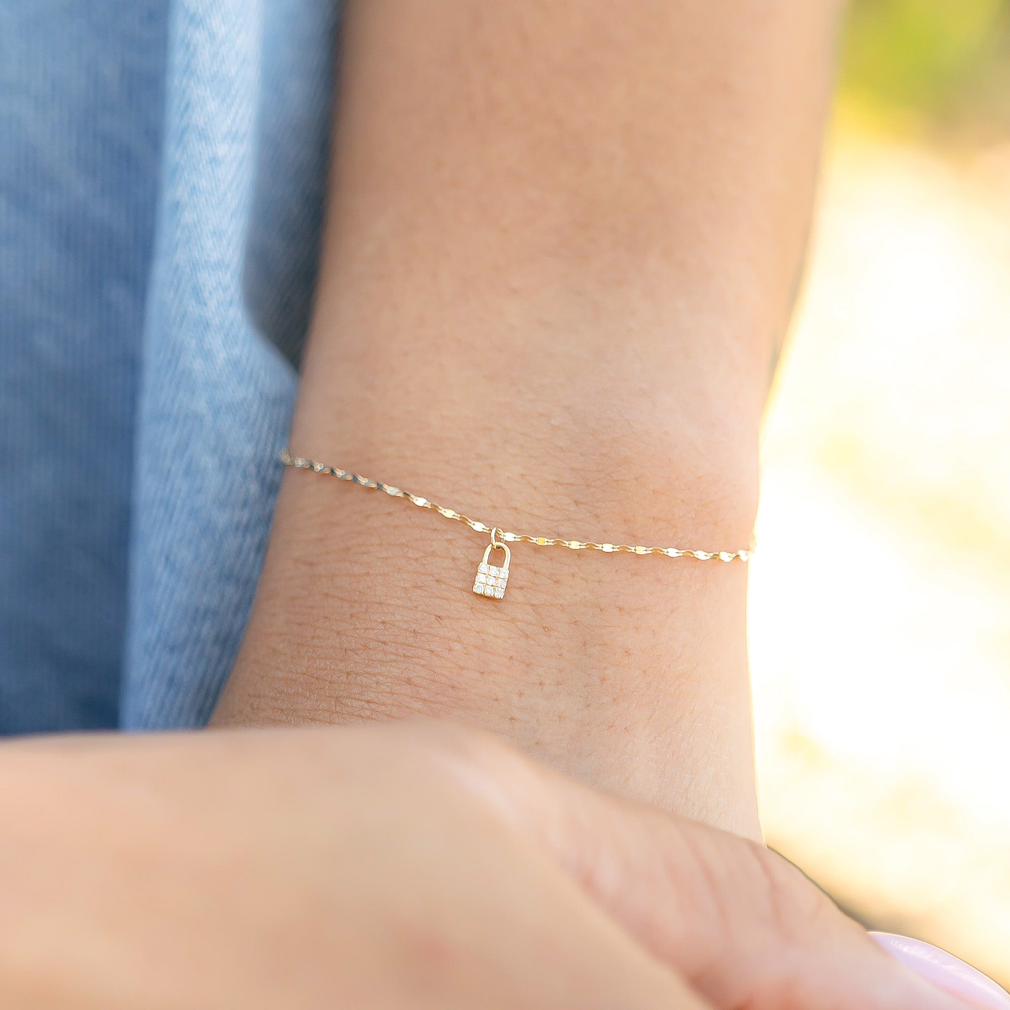 14K solid gull diamant hengelås sjarm for permanente smykker/PMJ1021
