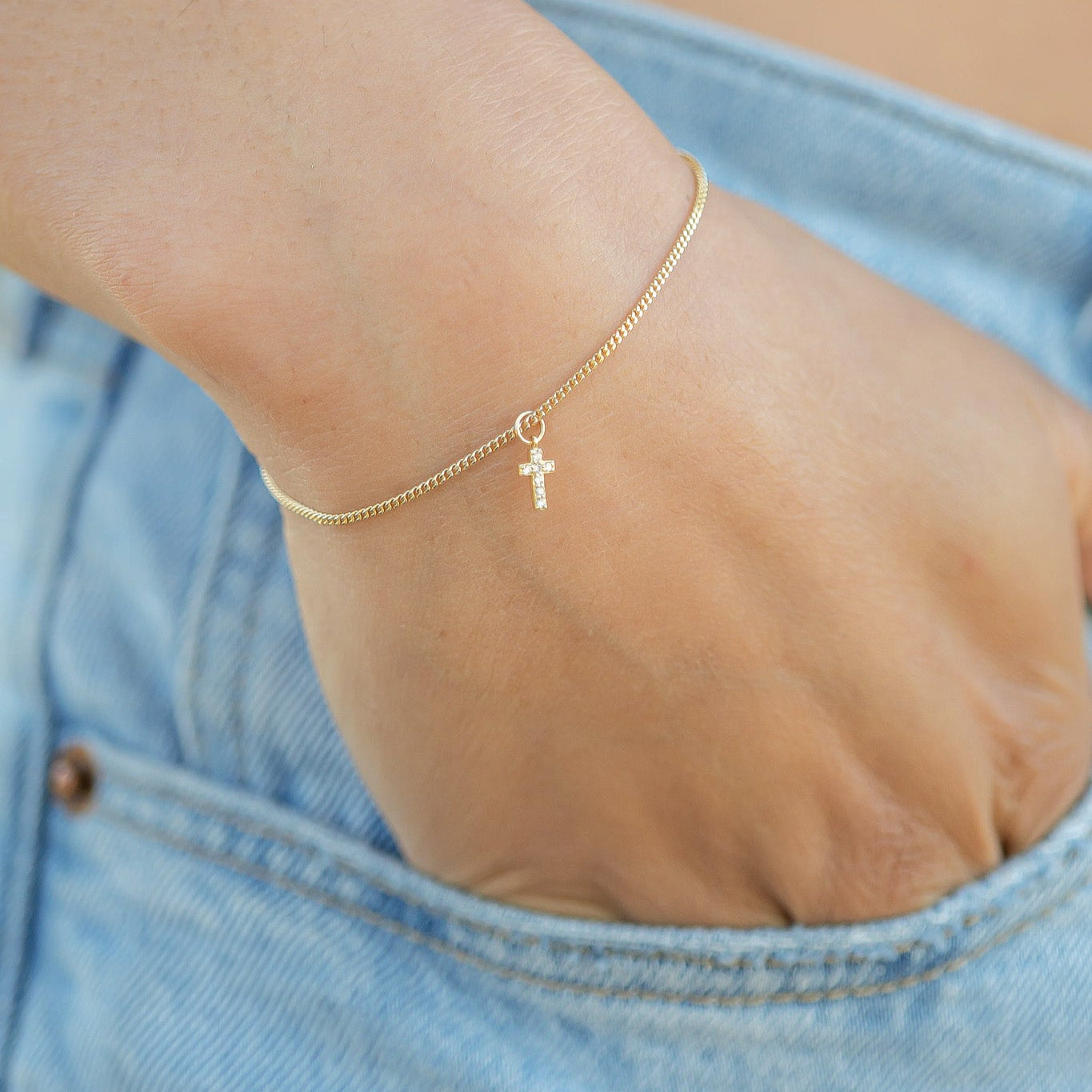 14K Solid Gold Diamond Cross Charm for Permanent Jewelry/PMJ1023