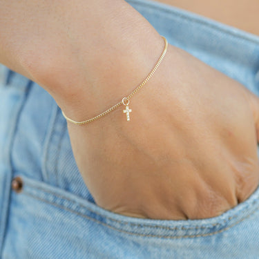 14K Solid Gold Diamond Cross Charm för permanenta smycken / PMJ1023