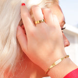 Stainless Steel Adjustable Engravable Curved Bar Beaded Bracelet Lifestyle