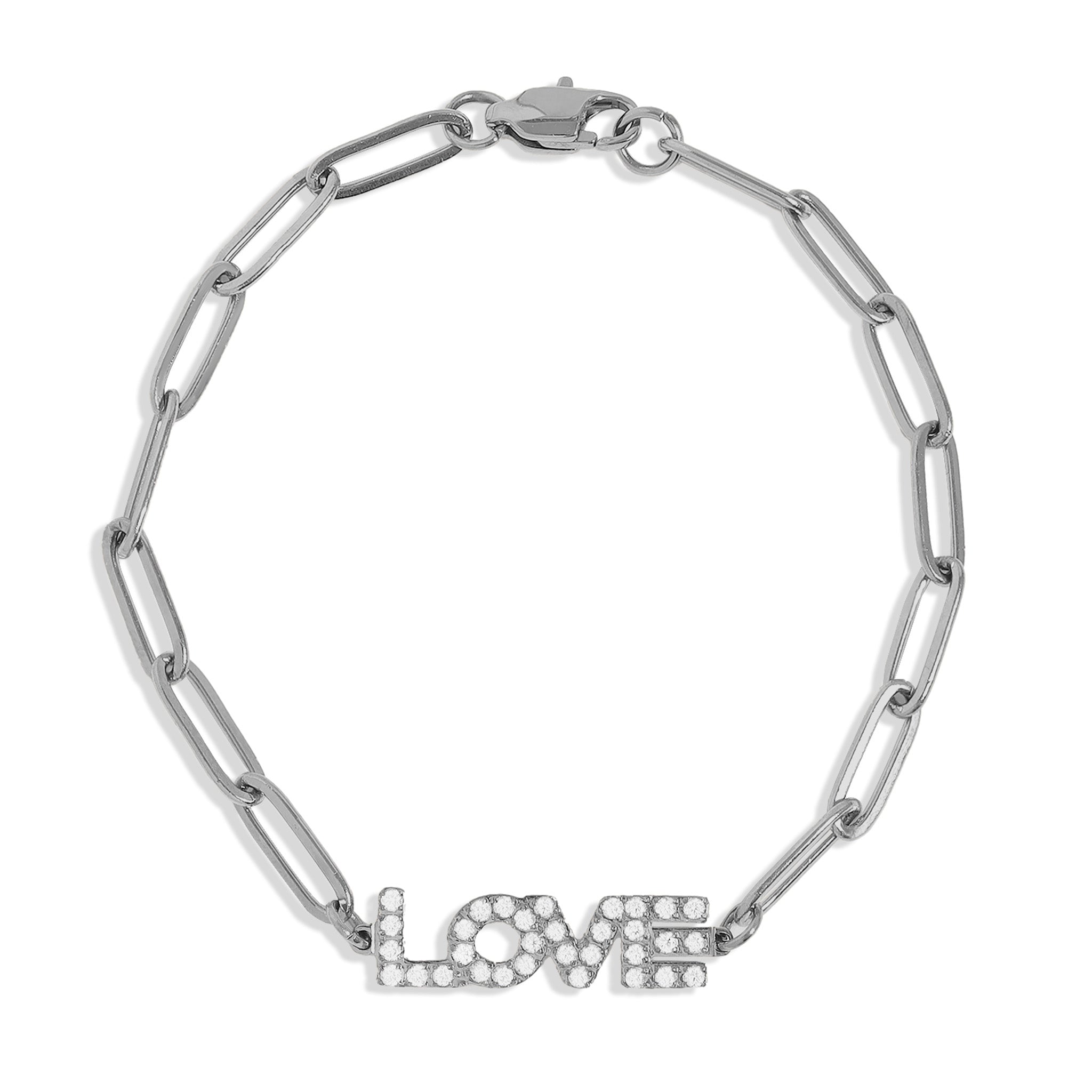 love paperclip CZ stone bracelet