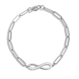 Wholesale jewelry 18K Gold PVD Stainless Steel Stone "Infinity" Paperclip Chain Bracelet- stainless main 