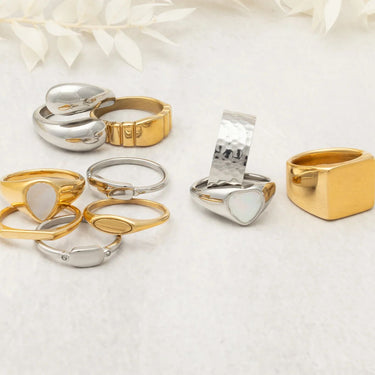 18K Gold PVD Stainless Steel Dainty Oval Blank Stack Ring- Ring Collection Mixed Metal