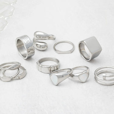18K Gold PVD Stainless Steel Dainty Plaque Blank Stack Ring- Ring Collection Silver 