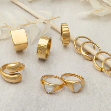18K Gold PVD Stainless Steel Rounded Plaque Blank Stack Ring- Ring Collection- Gold 
