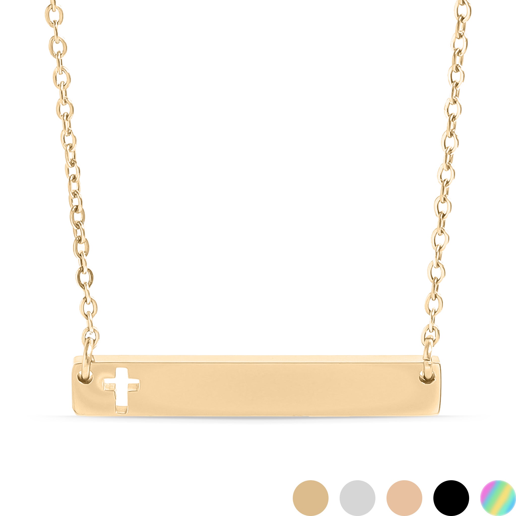 Stainless Steel Cutout Cross Blank Bar Necklace