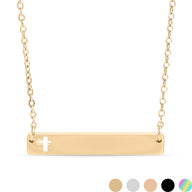 Stainless Steel Cutout Cross Blank Bar Necklace