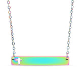 Chain necklace with bar pendant  with Christian cross cut out engraving