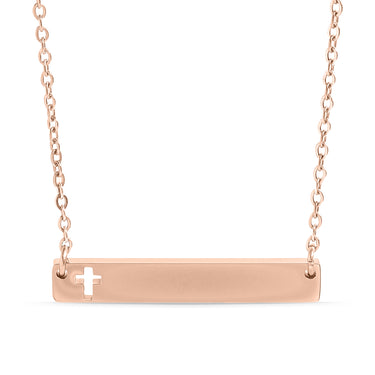 Chain necklace with bar pendant  with Christian cross cut out engraving