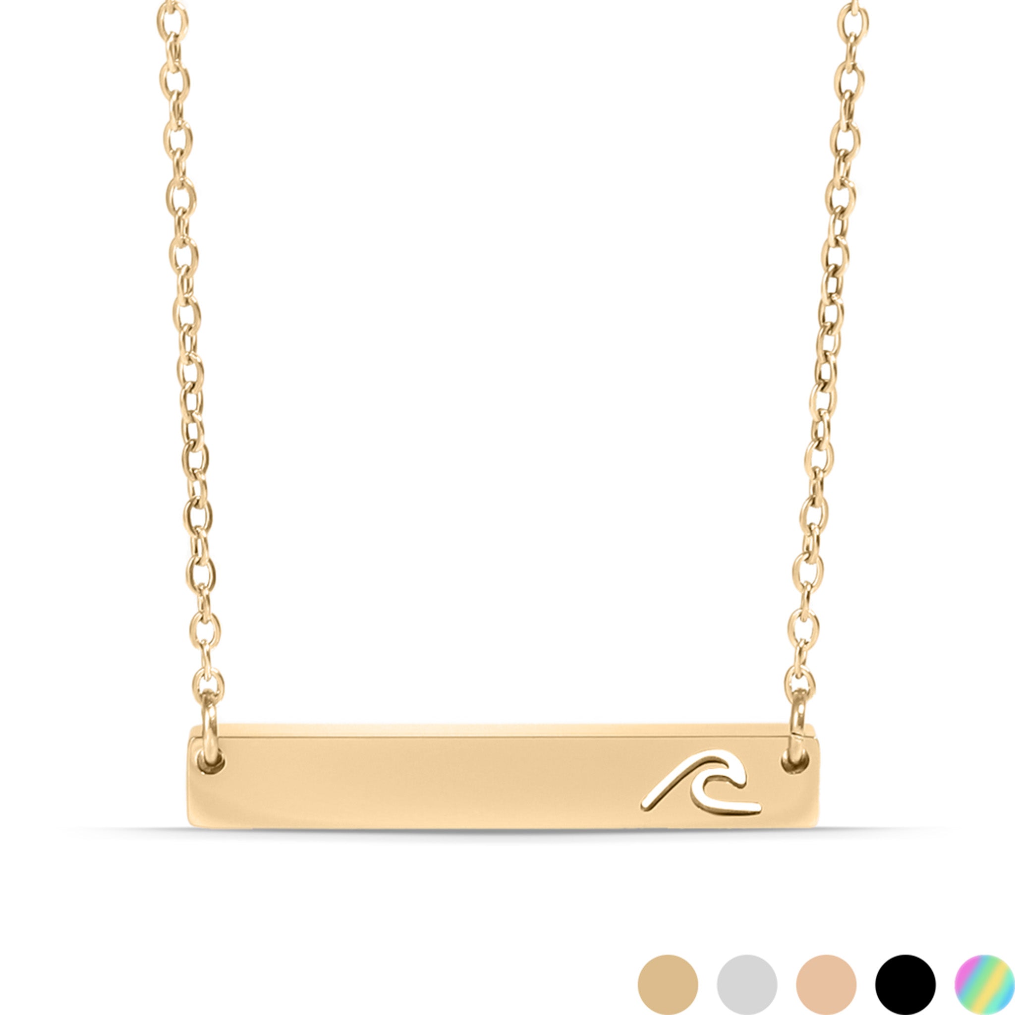 18K Gold PVD Stainless Steel Cutout Wave Blank Bar Necklace / SBB00107