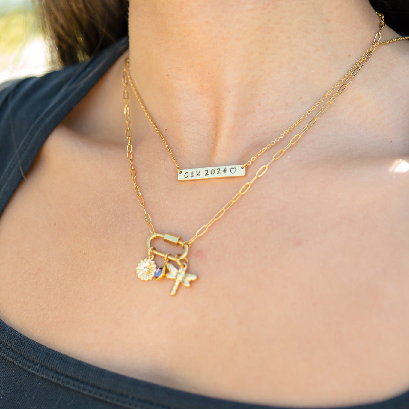 18k Gold PVD Rostfritt stål tomt barhalsband med separerad kedja / SBB0075