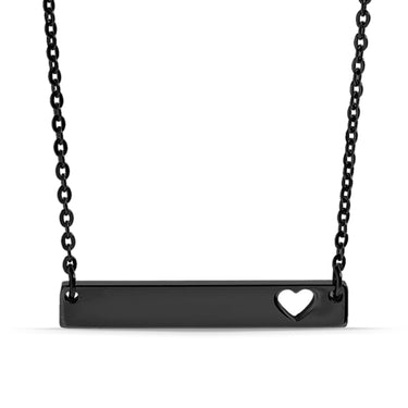 chain necklace with horizontal bar charm with engraved heart