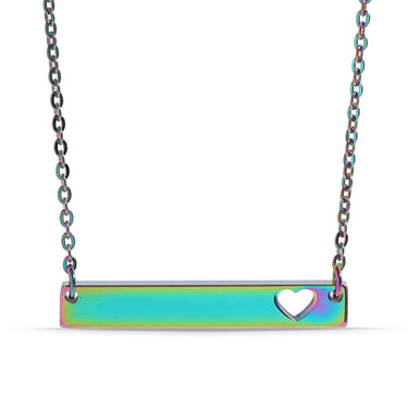 chain necklace with horizontal bar charm with engraved heart