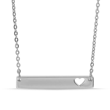 chain necklace with horizontal bar charm with engraved heart