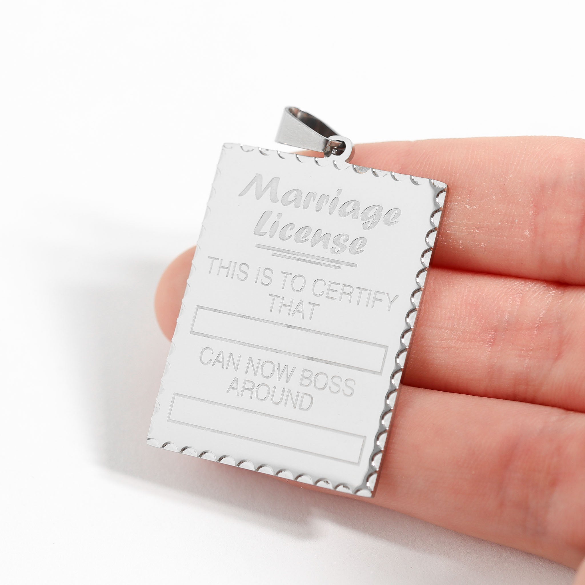 Stainless Steel "This is to certify that" Funny Marriage License Pendant / SBB0088