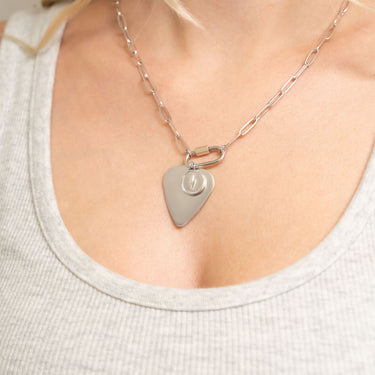 Lightning Bolt Pendant with Guitar Pick Pendant on Rope Chain