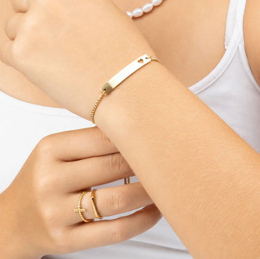 Wholesale jewelry 14K Gold Filled Plus™ Adjustable Curved Cutout Heart Blank Bar Bracelet - model 