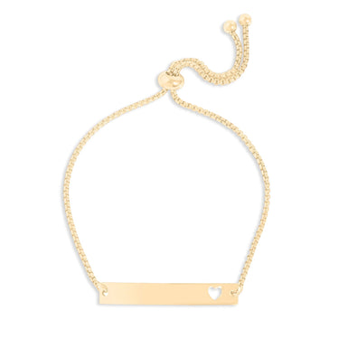 Gold bracelet with a heart charm on a white background